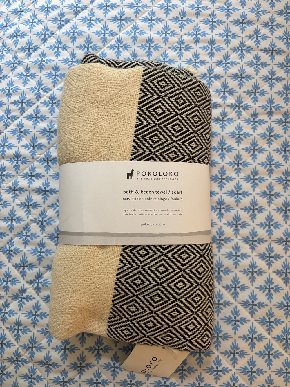 Pokoloko Bath & Beach Towel Scarf - Cream and Black Diamond